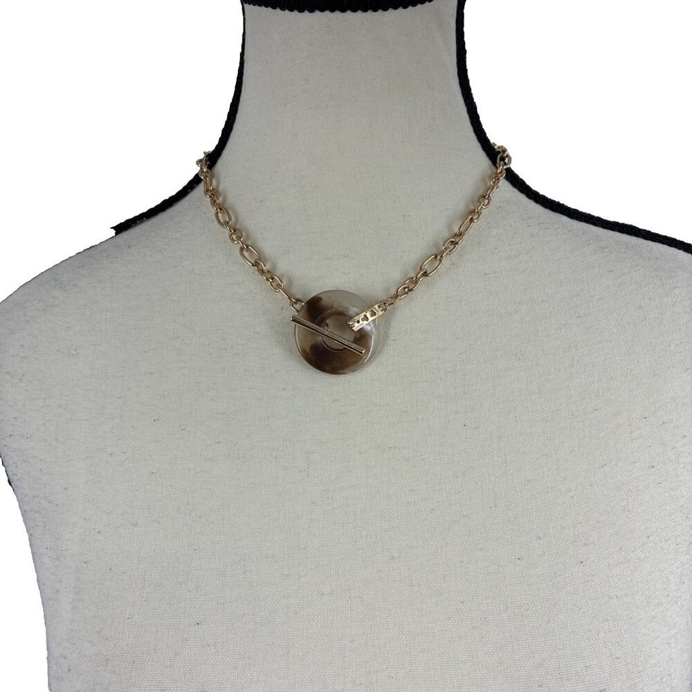 A New Day Gold Chain Necklace Brown Resin Pendant Toggle Clasp Statement